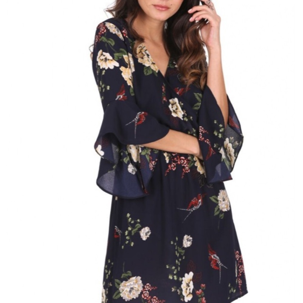 Navy floral print dress
